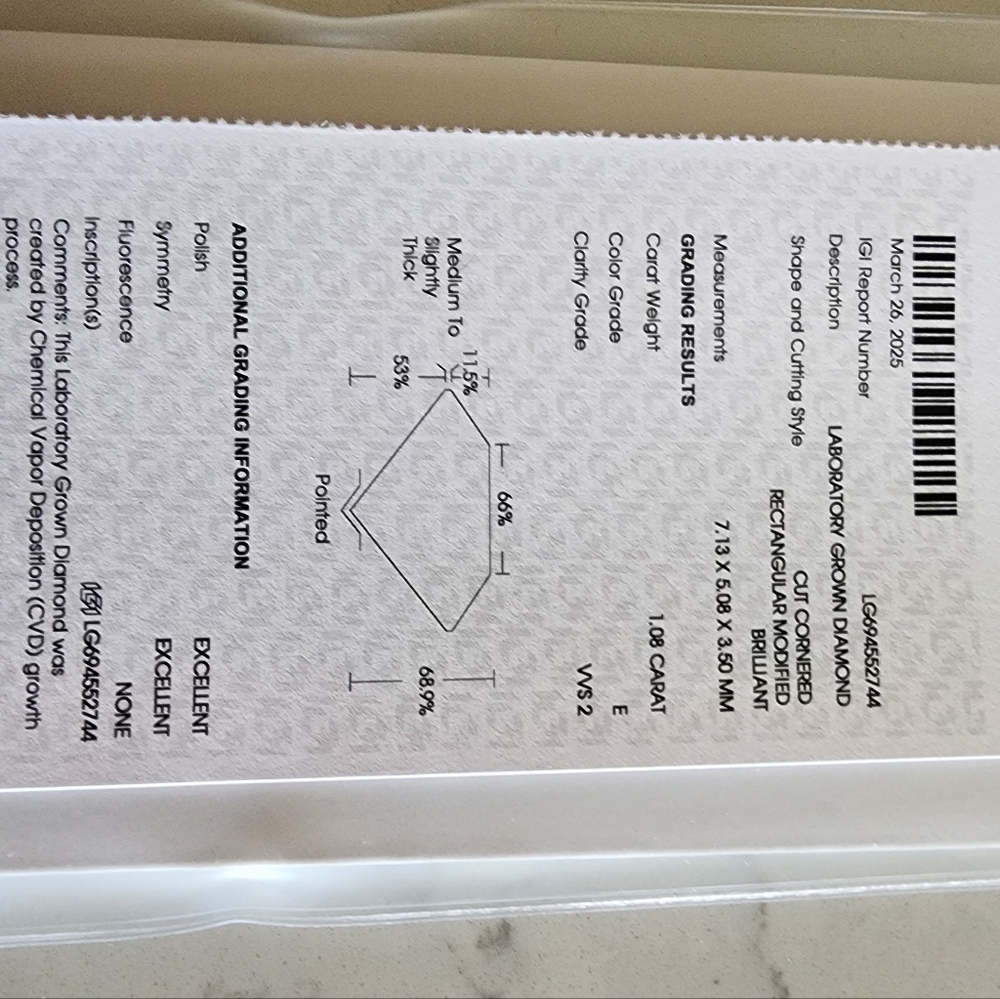 9.02 Total CT Lab Grown Platinum Engagement Ring  IGI Size 6 - Picture 16 of 16